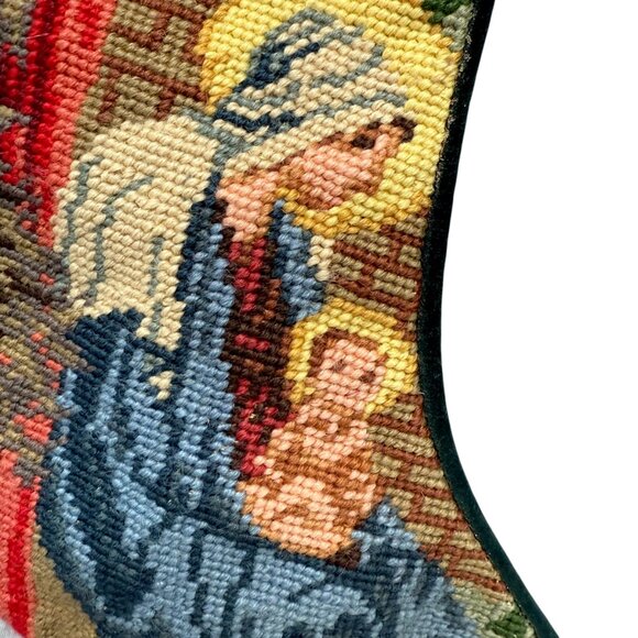 Needlepoint Christmas Stocking Nativity Scene Old World Religious Holiday Decor - Picture 3 of 11